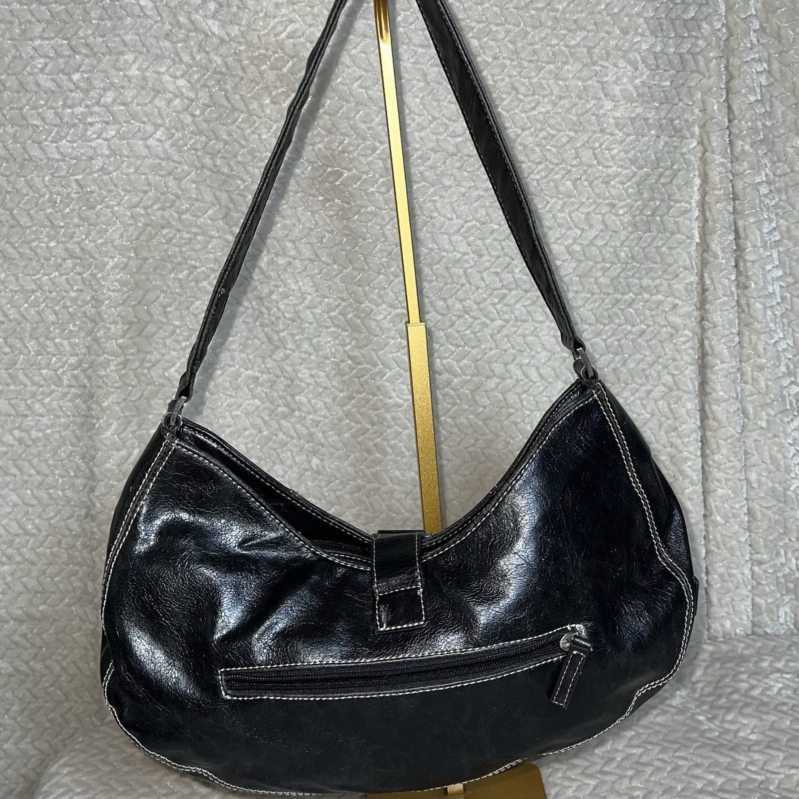 Vintage GUESS Black Baguette Shoulder Bag Y2K Buckle Faux Leather