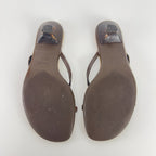 Prada | Auth Brown Leather Silver Logo Buckle Kitten Sandal Heels (34.5)