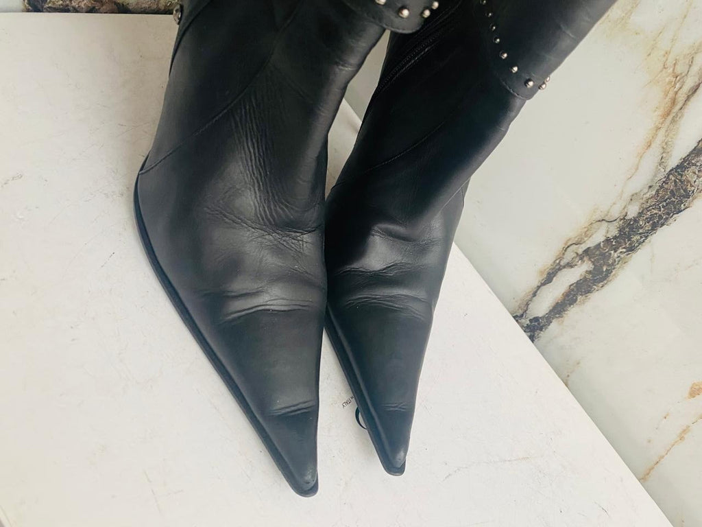 Gianmarco Lorenzi Women Boots  High Heels Black leather Italian Boots Size 38