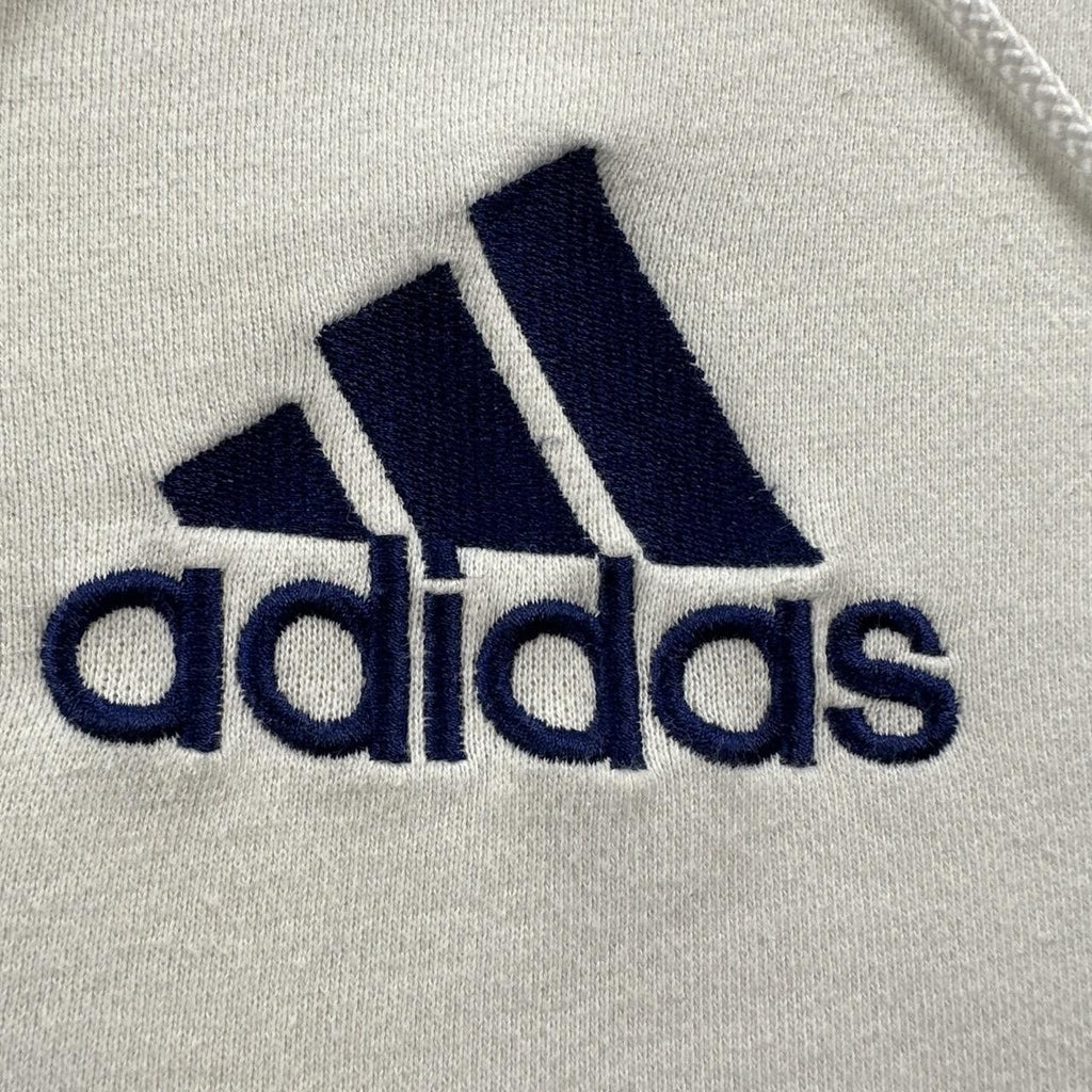 Vintage Adidas Hoodie Sweatshirt Mens XL White Blue Raglan Fleece 3 Stripes y2k