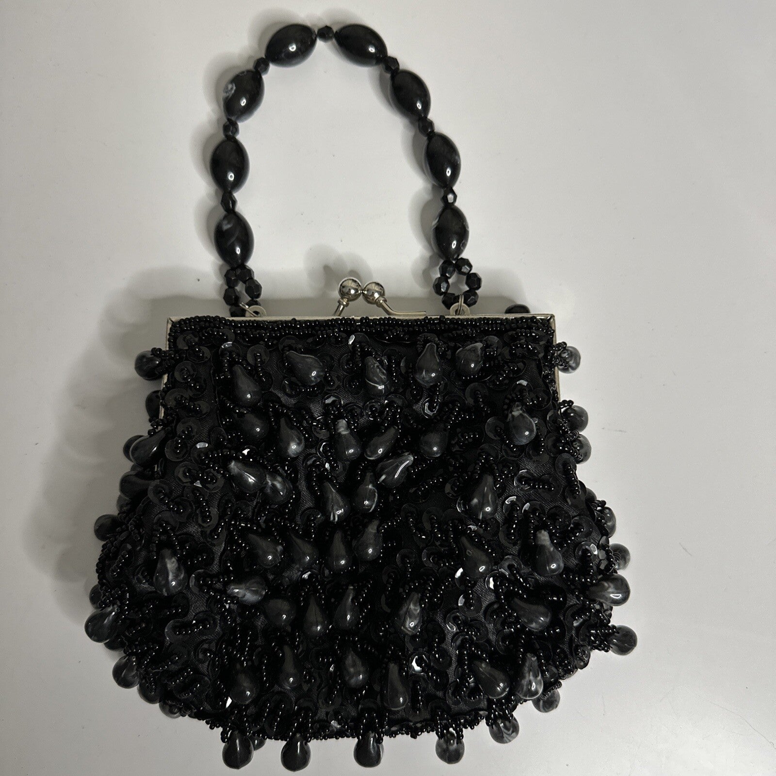 CARA NY IN’S WOMENS BEADED EVENING BAG PROM CLUTCH PURSE USED 4.5” HANDLE