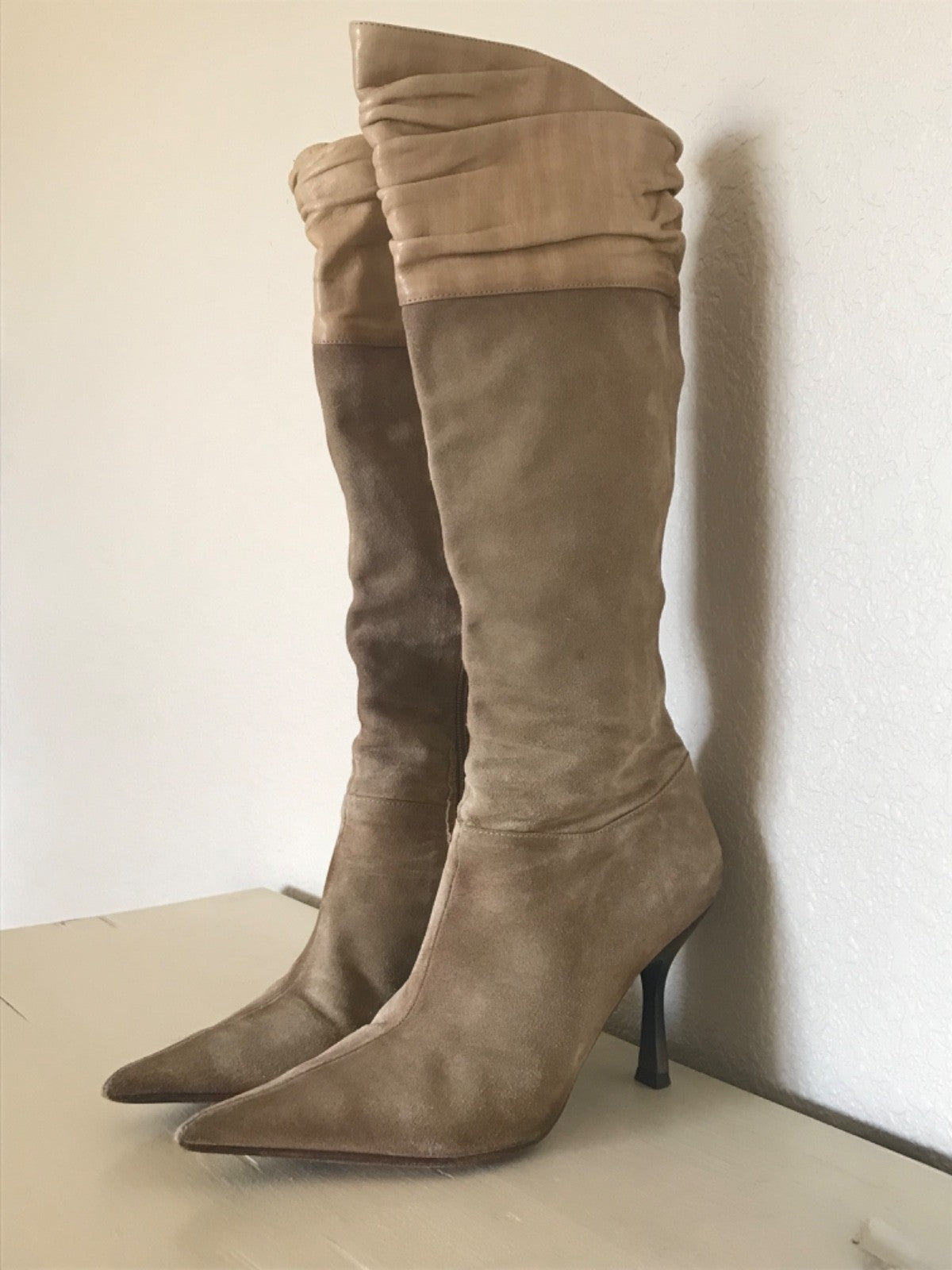 Aldo Y2K Suede and Leather Knee High Boots Pointed Toe Stiletto Heel Ombré