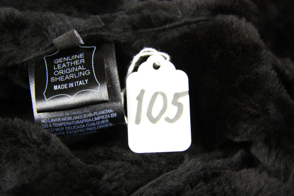 Leather Shearling Coat with Collar Black Gold Large