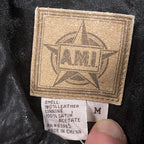 AMI Leather Shirt Womens Medium Black Long Sleeve Lined Button Up
