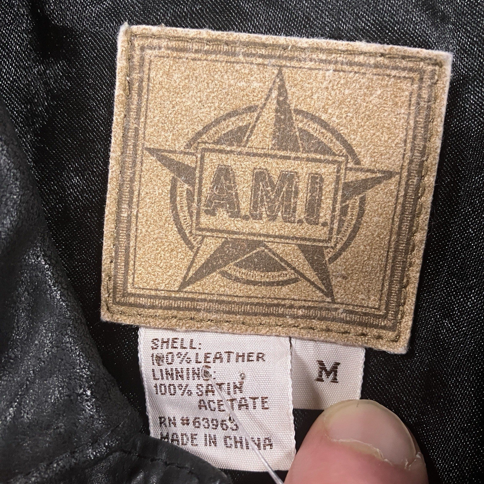 AMI Leather Shirt Womens Medium Black Long Sleeve Lined Button Up