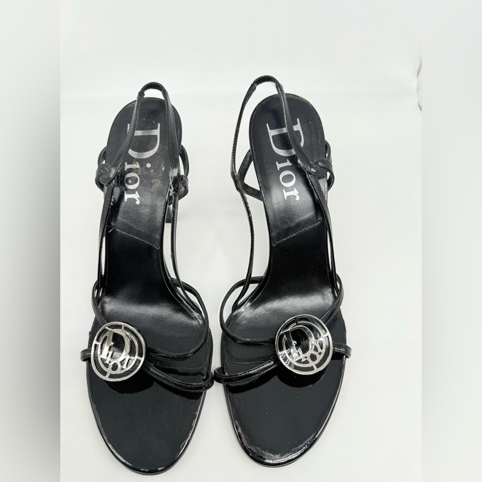 Dior Vintage John Galliano Medallion Logo Patent Leather slingback sandals EU 40