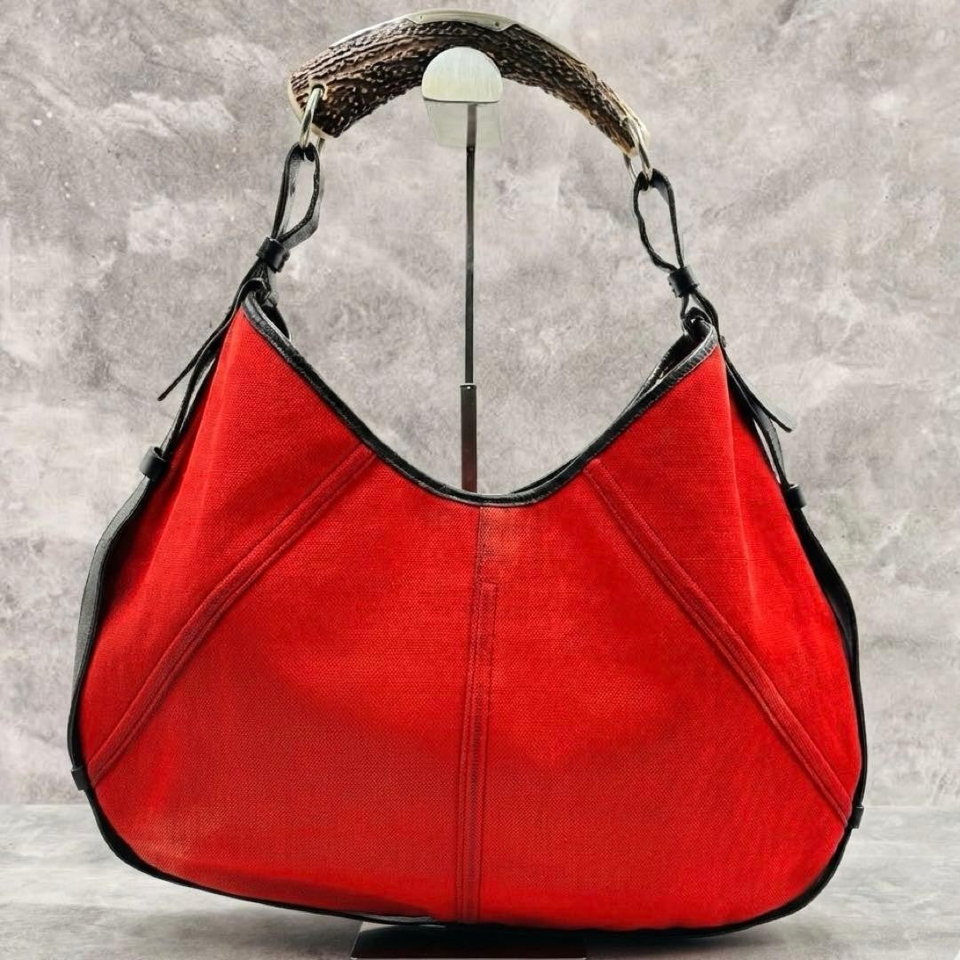 Authentic Yves Saint Laurent rivegauche Mombasa shoulder bag canvas red rare