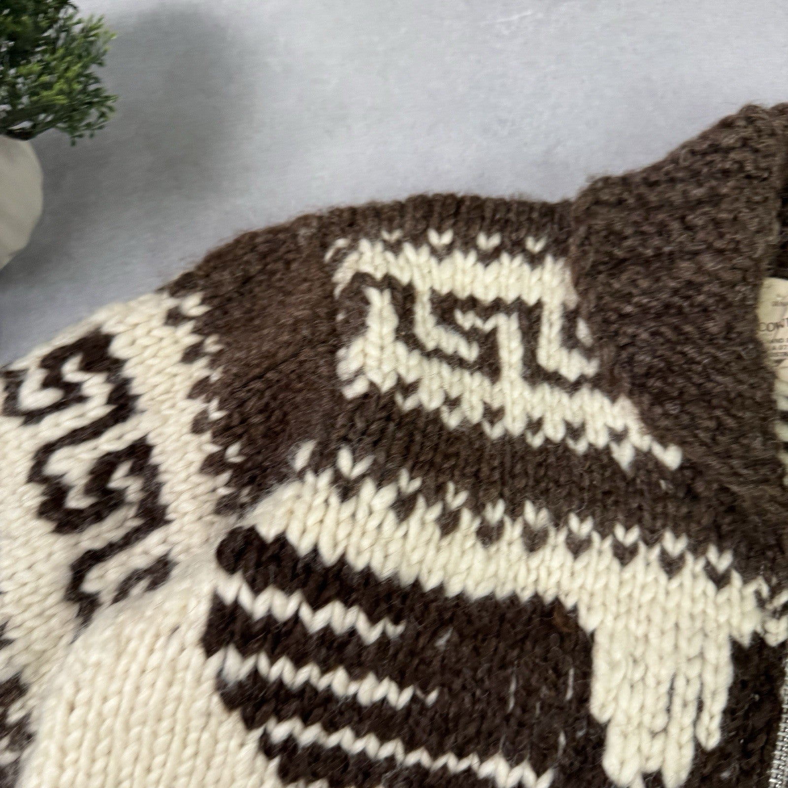 Vintage Couchan Indian Hand knit Wool Sweater Zip Eagle  Size M