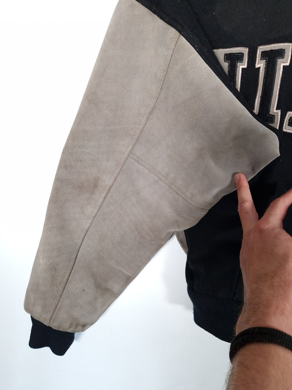 90's Nike Varsity Jacket Size Medium Oversized Black Grey Leather Wool Bomber