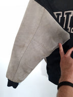 90's Nike Varsity Jacket Size Medium Oversized Black Grey Leather Wool Bomber