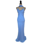 90s Y2K Light Cornflower Blue Glass Beaded Bias Cut Slip Dress Size Medium