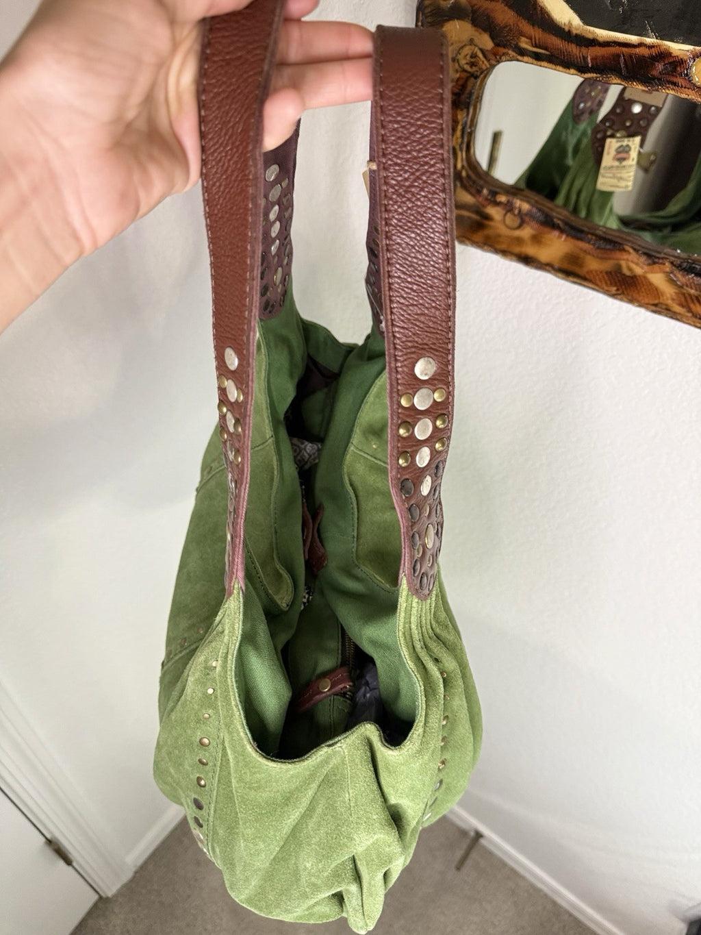 Lucky Brand Y2K Green Suede Studded Hobo Shoulder Bag