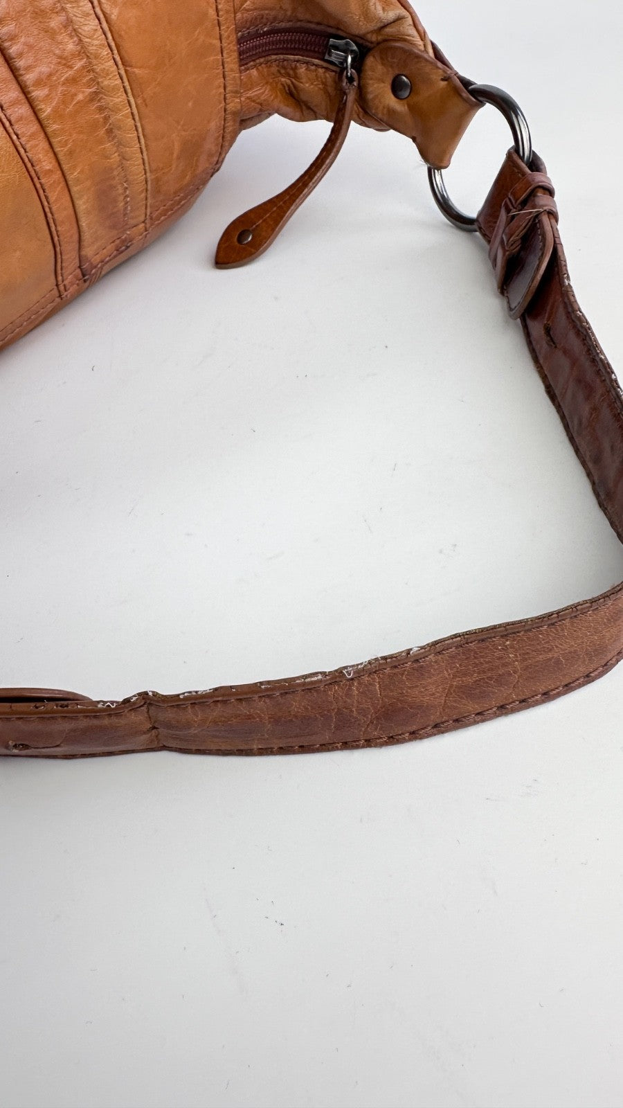 Francesco Biasia Tan Brown Leather Hobo Shoulder Bag Y2K