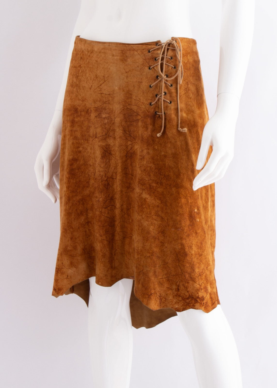 Plein Sud Suede Leather Lace Up Tie Asymmetric Skirt