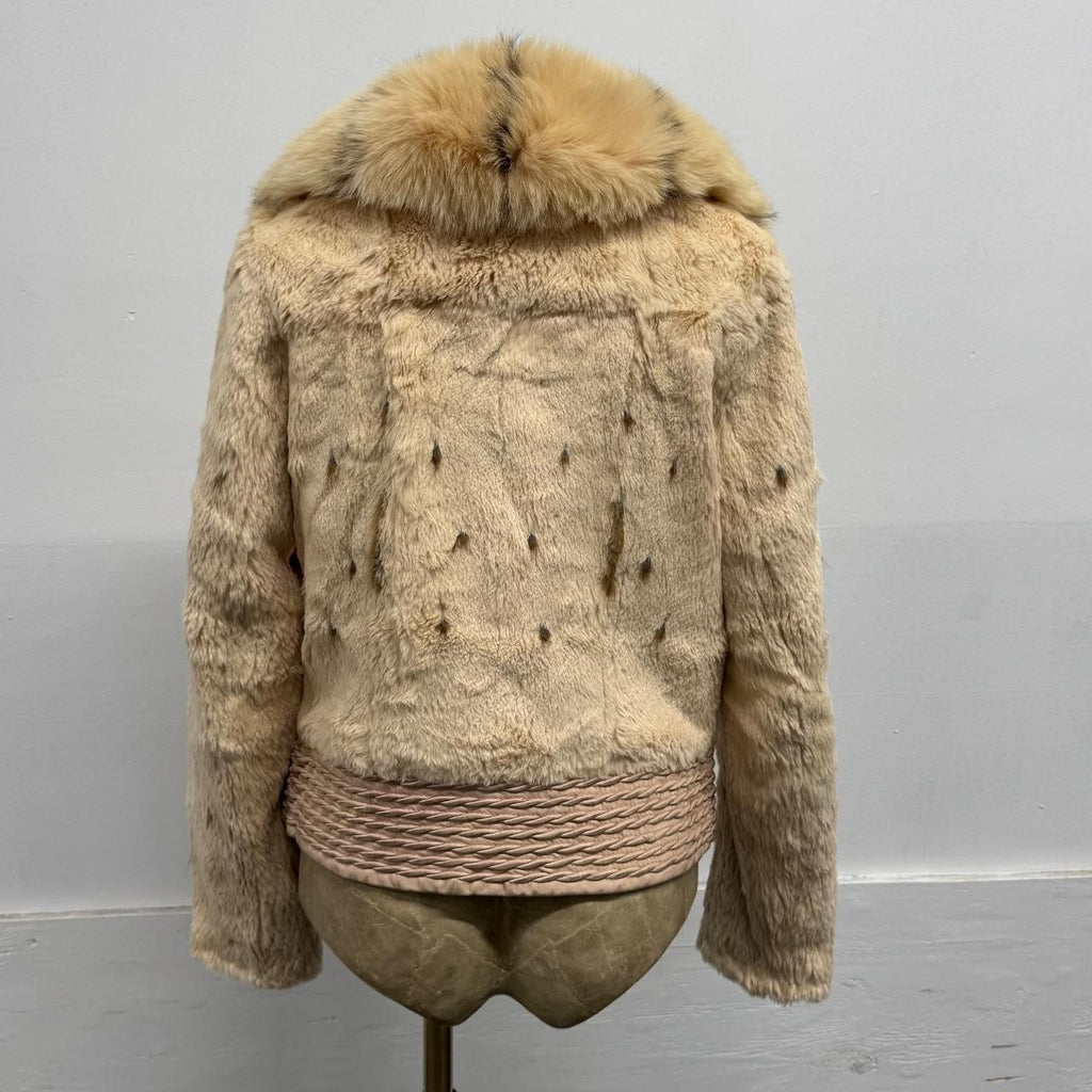 Vintage Y2K Pastel Pink Rabbit and Fox Fur Jacket