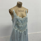 Vintage Japanese Baby Blue Satin Floral Lace Mini Slip Dress