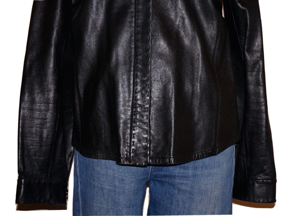 90's Vintage MARSHALL FIELD'S Black Leather Button Up Shirt LARGE *RUNS SMALL