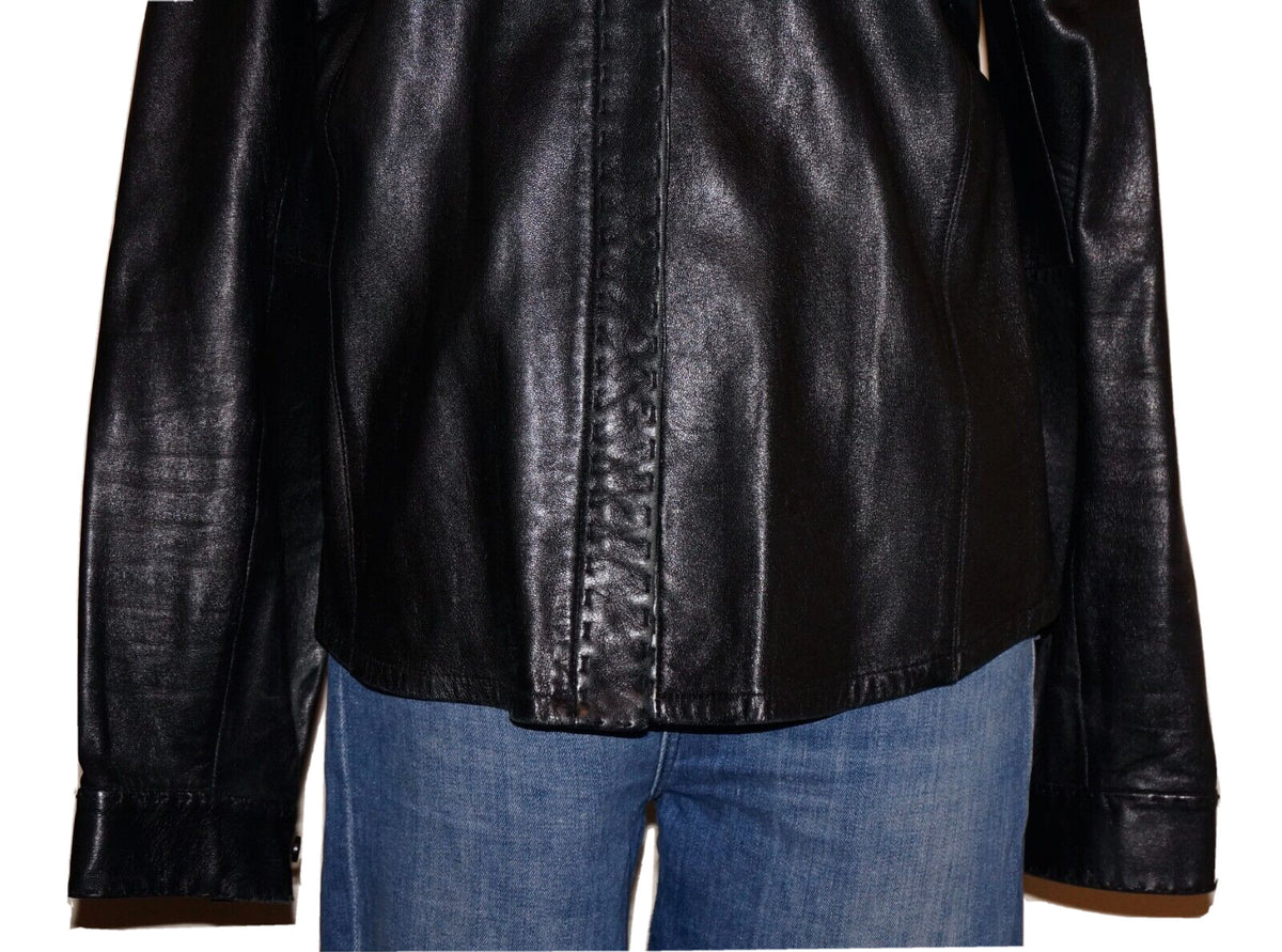 90's Vintage MARSHALL FIELD'S Black Leather Button Up Shirt LARGE *RUNS SMALL