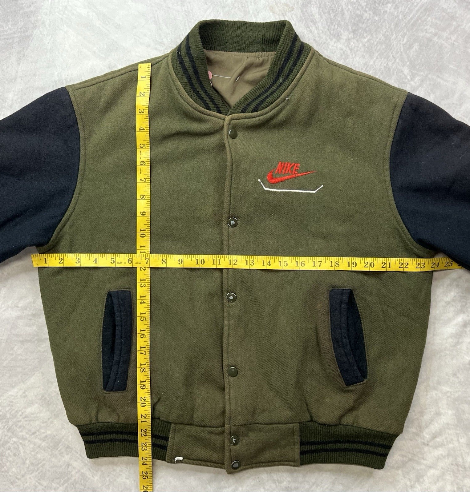 Vintage 90s Nike Air Black Olive Green Wool Varsity Bomber Jacket Size L/XL