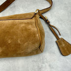 PRADA Y2K Shoulder Hand Hobo Bag Brown Suede Leather Women's Authentic Used