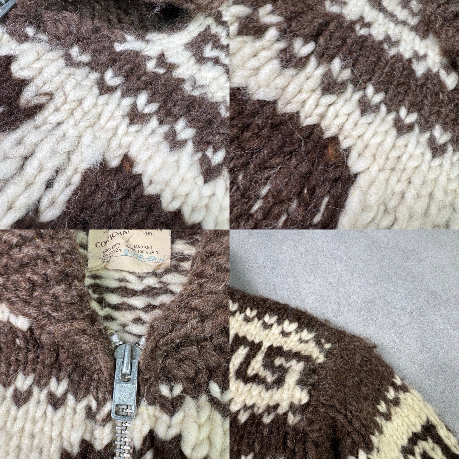 Vintage Couchan Indian Hand knit Wool Sweater Zip Eagle  Size M
