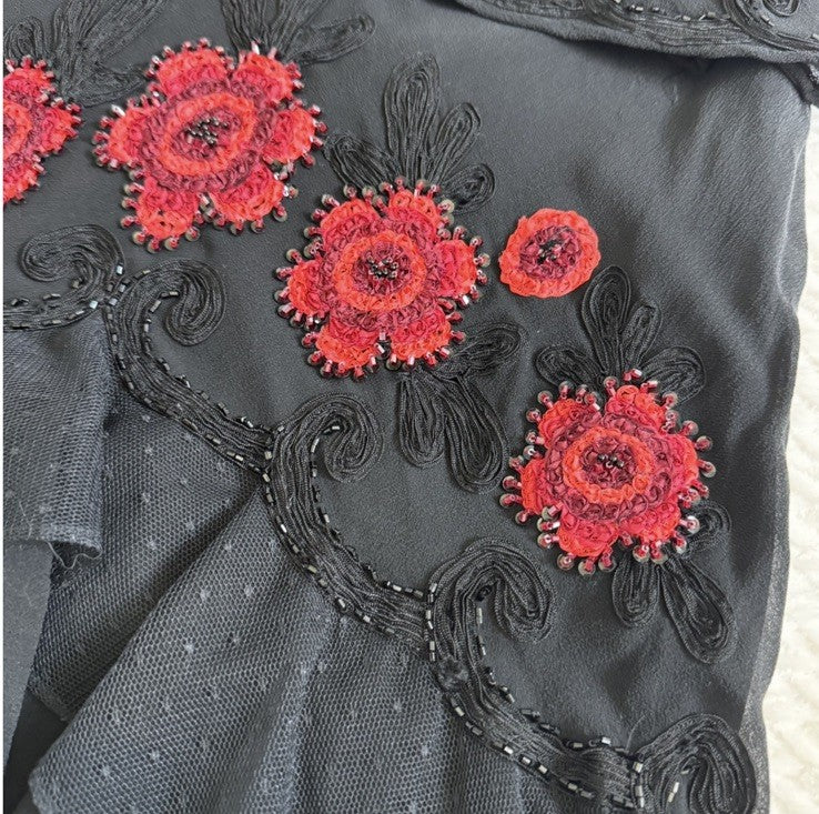 Sue Wong Vintage Silk Beaded Embroidered Skirt Top Set Size 6 Black