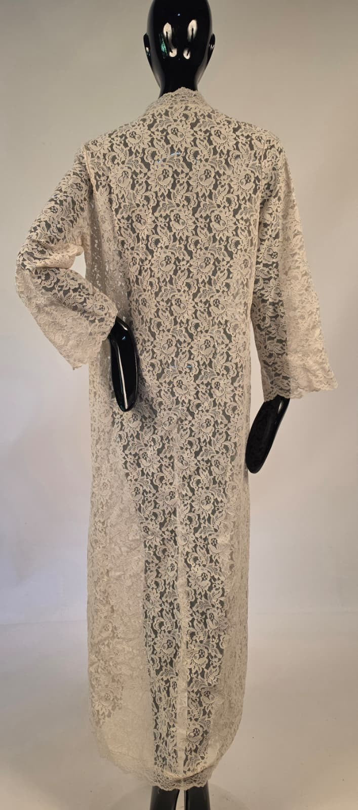 Vintage 1970s Long Floral Lace Coat with Ties