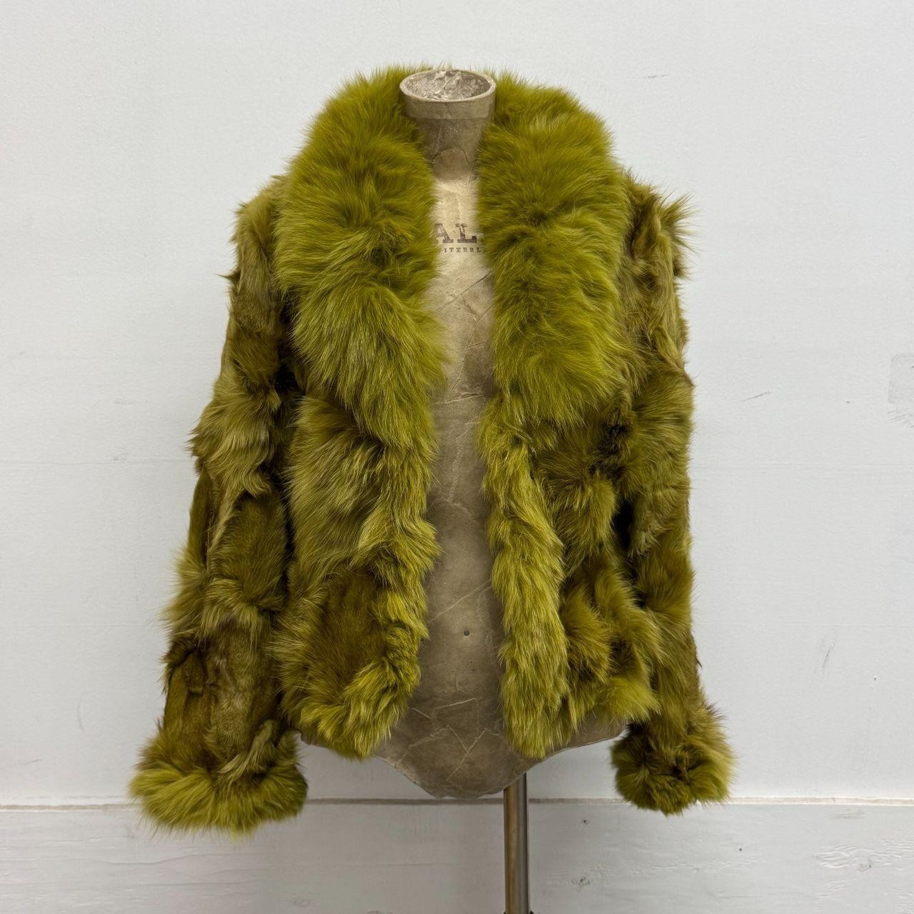 Vintage Y2K Green Chartreuse Fox Fur Jacket