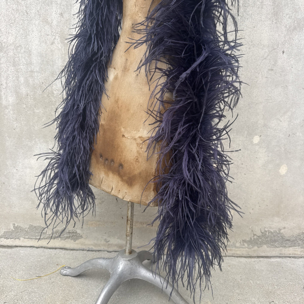 Vintage 1930s Navy Ostrich Feather Boa Scarf Shawl Old Hollywood Dress Accent