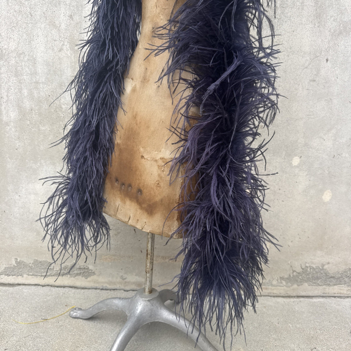 Vintage 1930s Navy Ostrich Feather Boa Scarf Shawl Old Hollywood Dress Accent