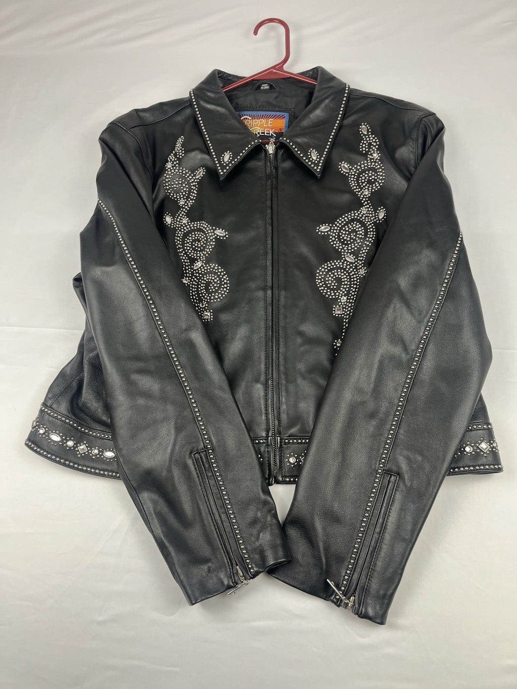 Cripple Creek Genuine Leather Studded Western Biker Jacket Black XXL