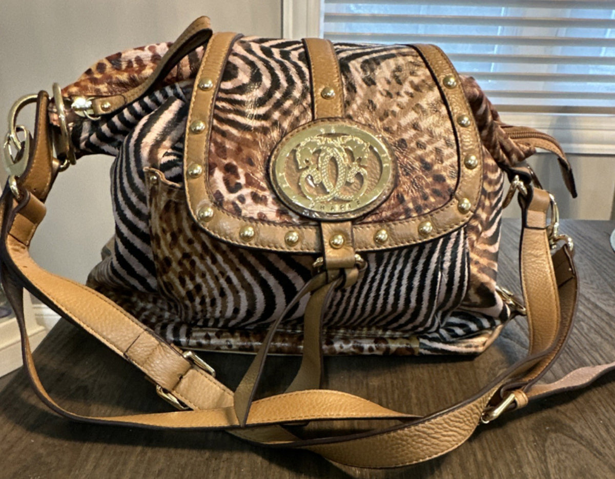 Sharif Animal Print Shoulder Bag with Studded Accents
