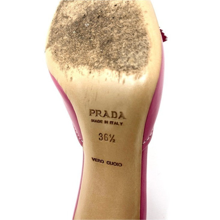 Prada 1990s Pink and White Leather Flower Bouquet Mules Size 36.5