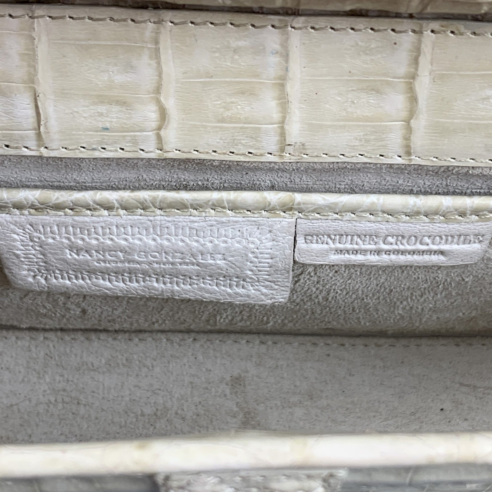 NANCY GONZALEZ Beige Leather Crocodile Clutch Handbag