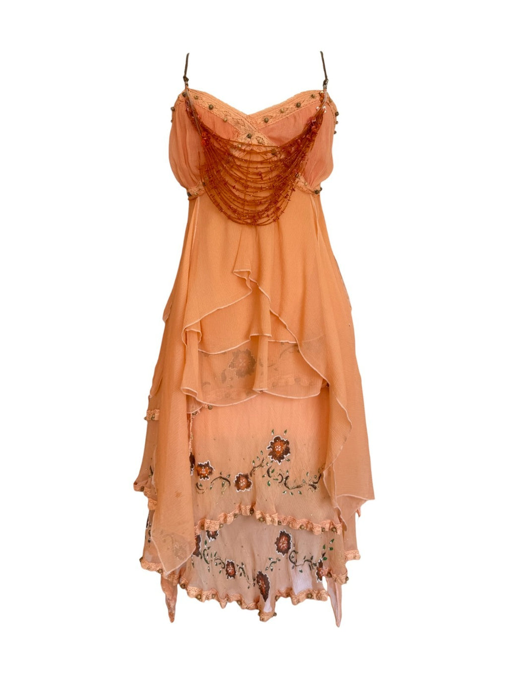 Lululemon Silk Orange Floral Beaded Cami and Skirt Set XS