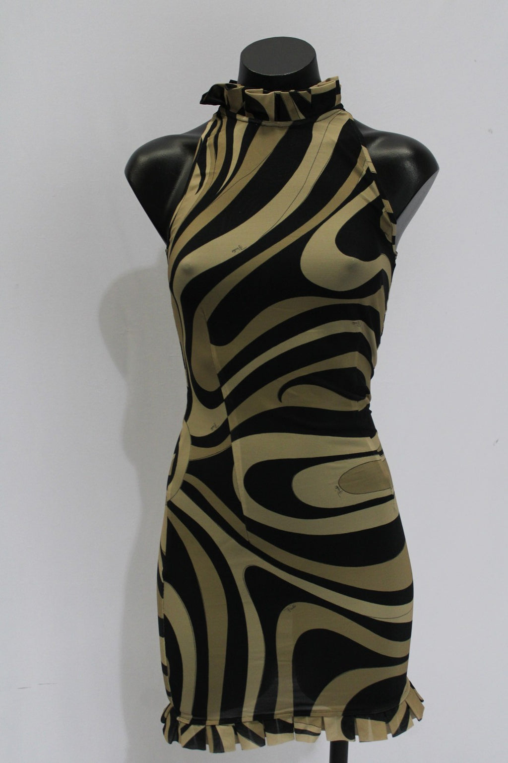 Pucci Womens Marmo Print Pleated Detail Mesh Mini Dress NC3 Beige Size 38 (US 2)