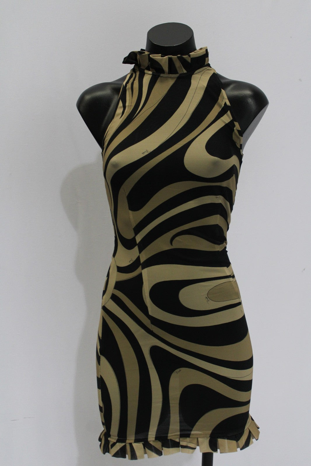 Pucci Beige Marmo Print Pleated Mesh Mini Dress