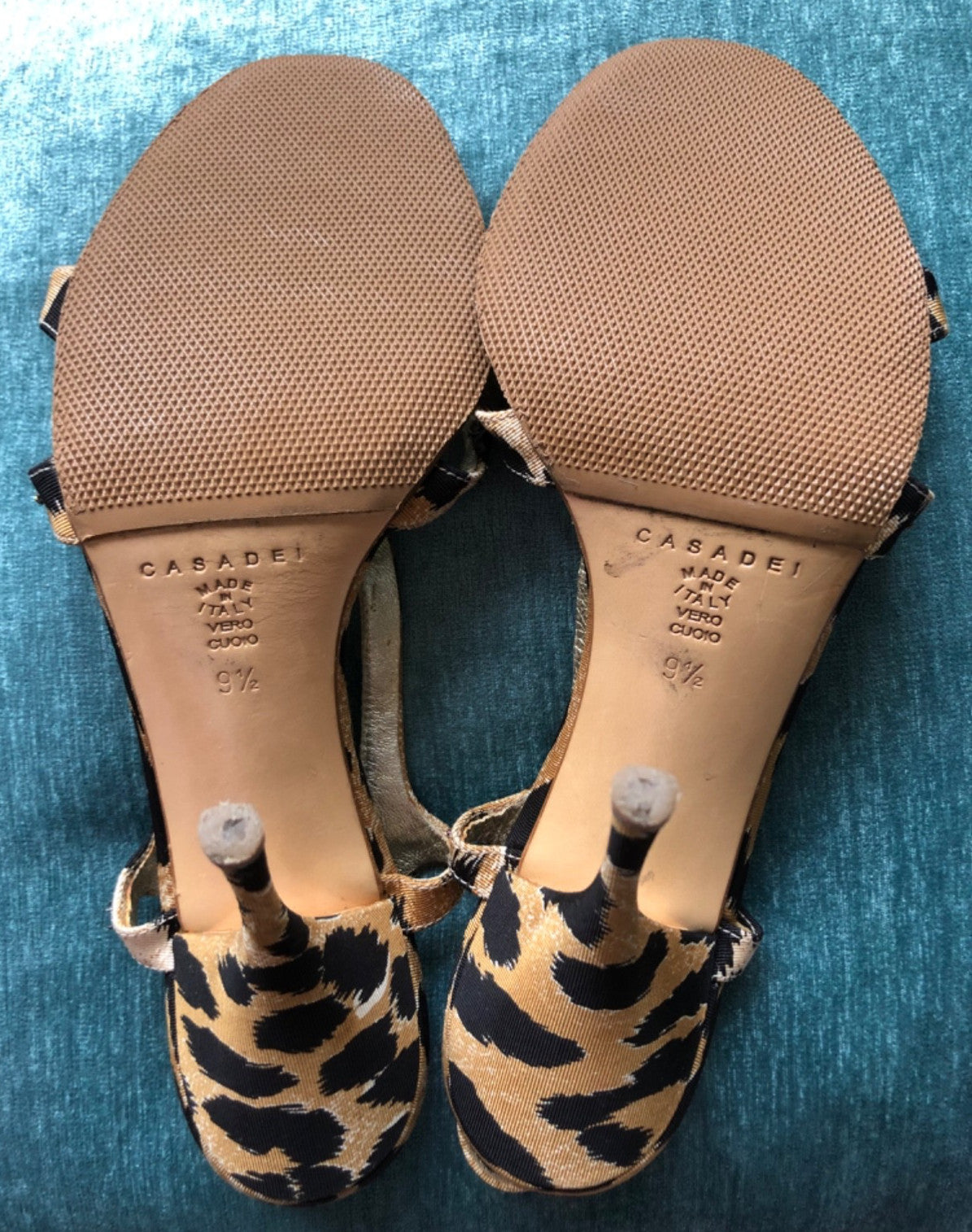 Vintage Casadei Leopard Rhinestone Sandals Y2K Crystal Slingback Heels 9.5 Flaw