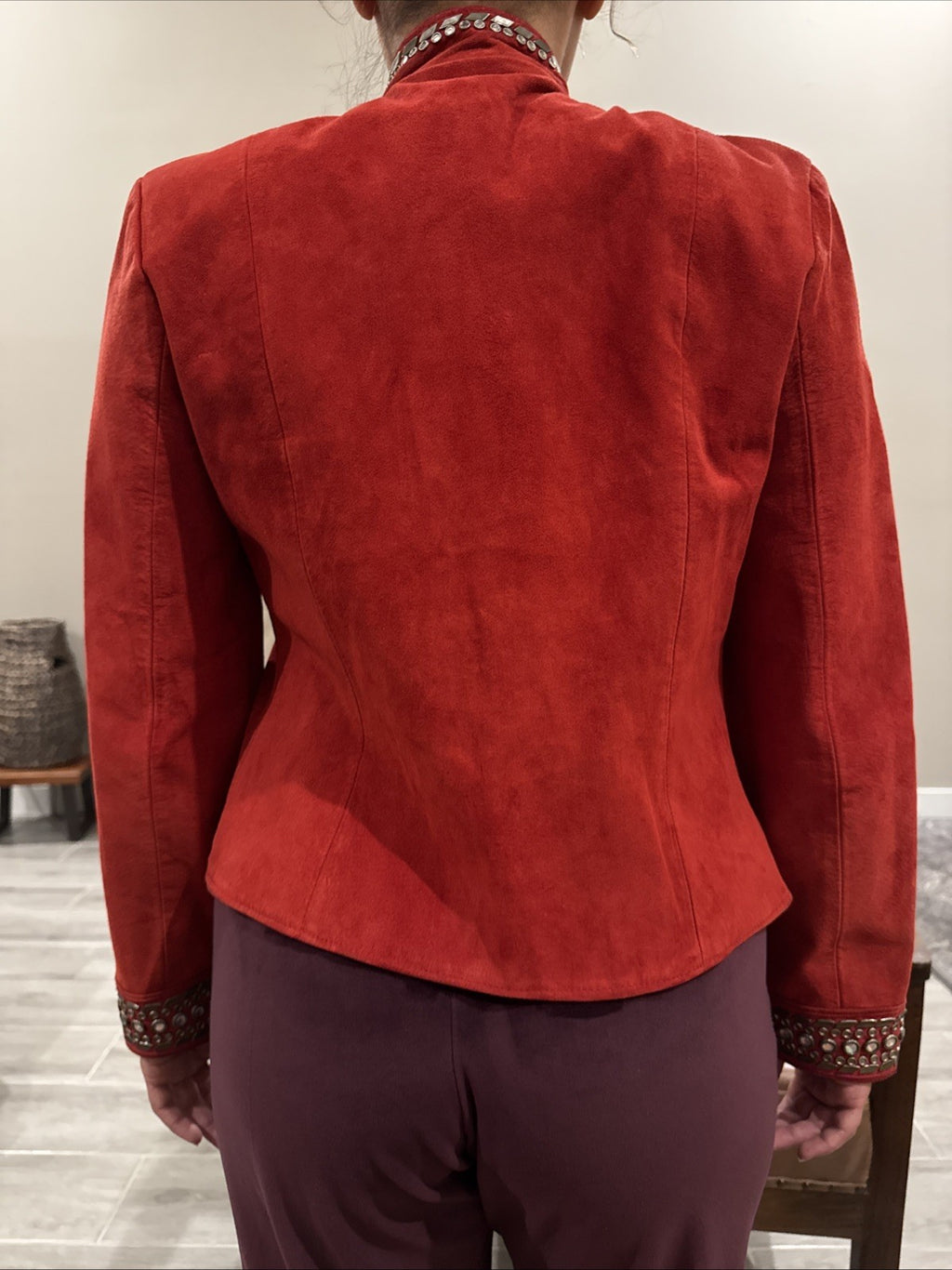 Double D Ranch Embellished Red Leather Jacket Sz S