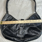 Vintage GUESS Black Baguette Shoulder Bag Y2K Buckle Faux Leather