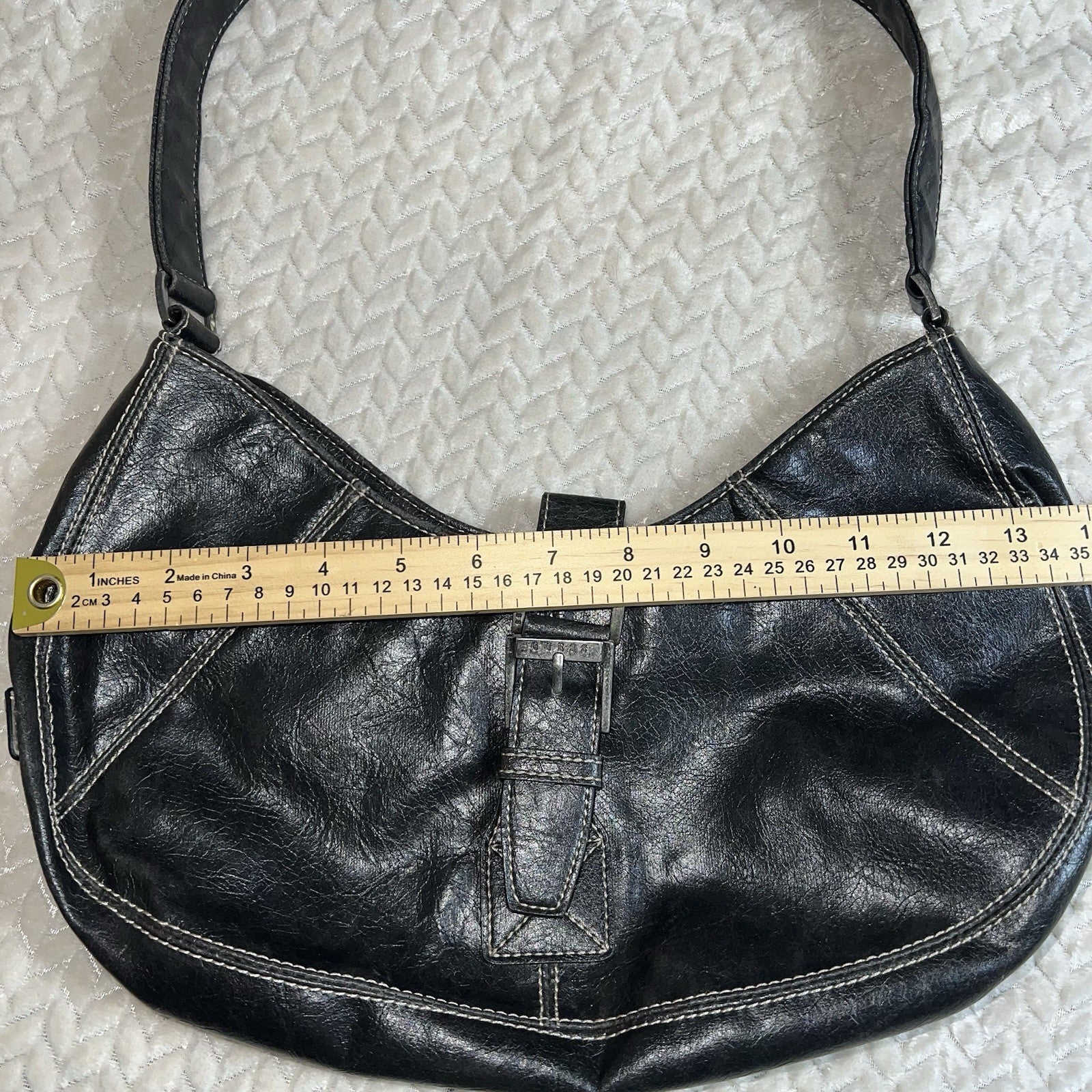 Vintage GUESS Black Baguette Shoulder Bag Y2K Buckle Faux Leather