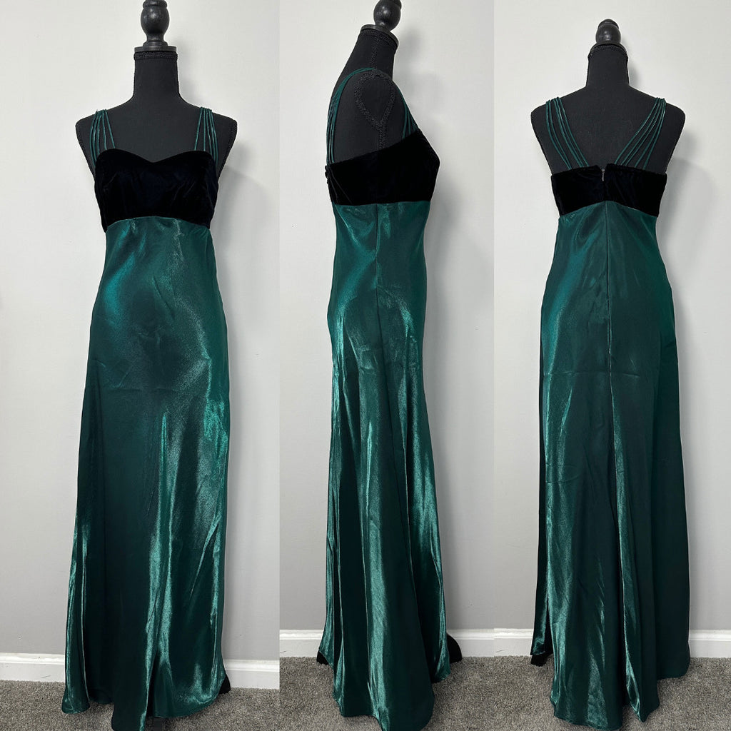Vintage Green Iridescent Black Velvet Dress