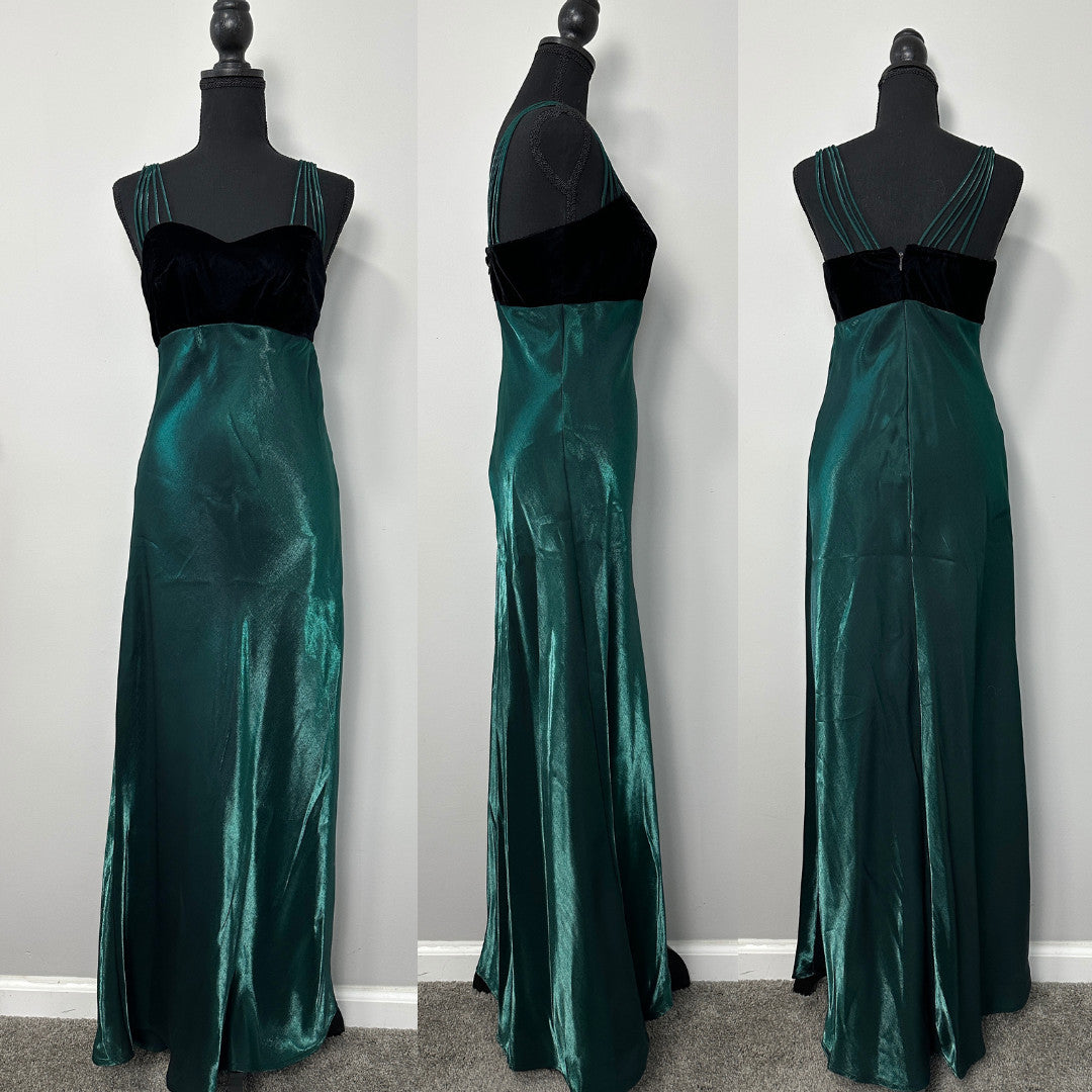 Vintage Green Iridescent Black Velvet Dress