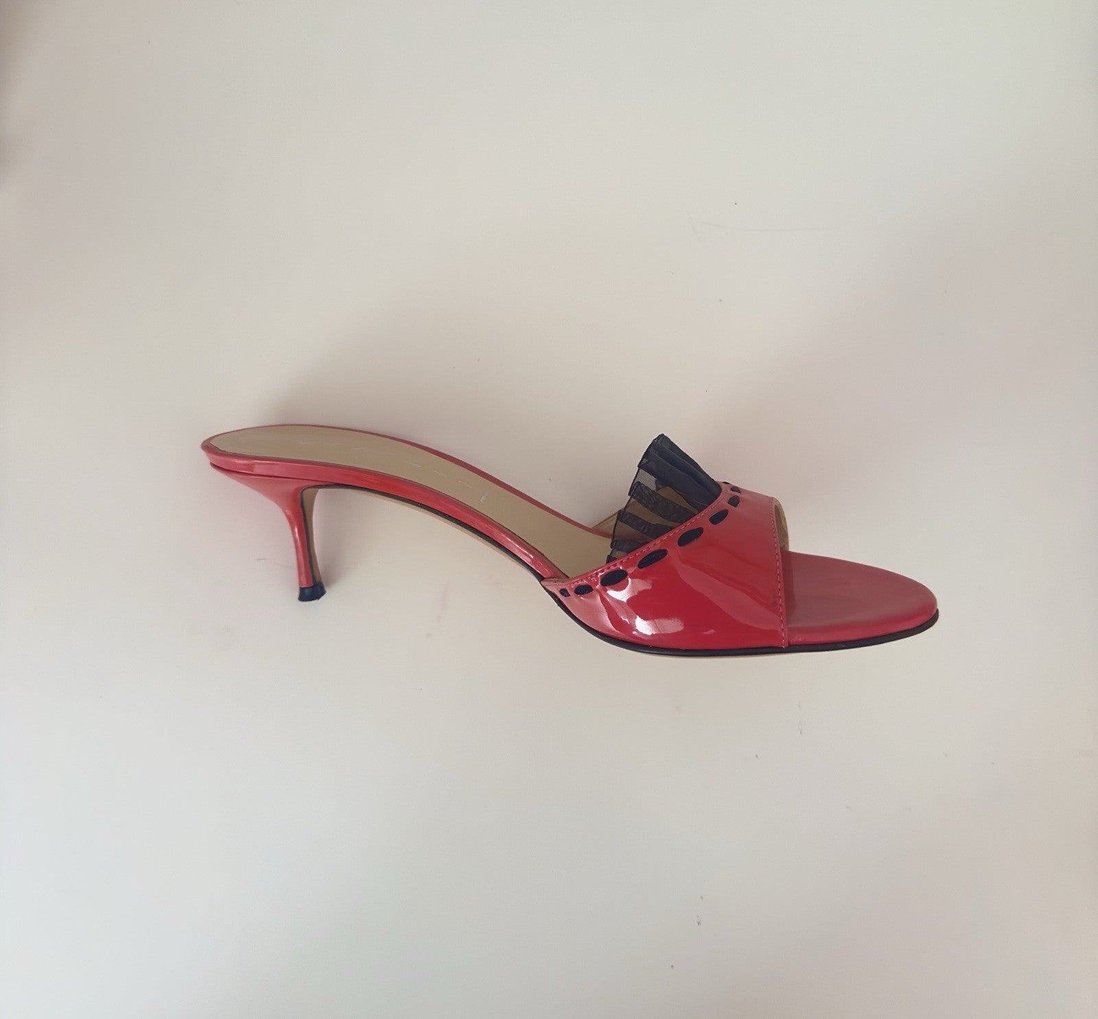 Vintage Casadei Red Patent Leather Kitten Heels Mules Size US 8 - EUR 38