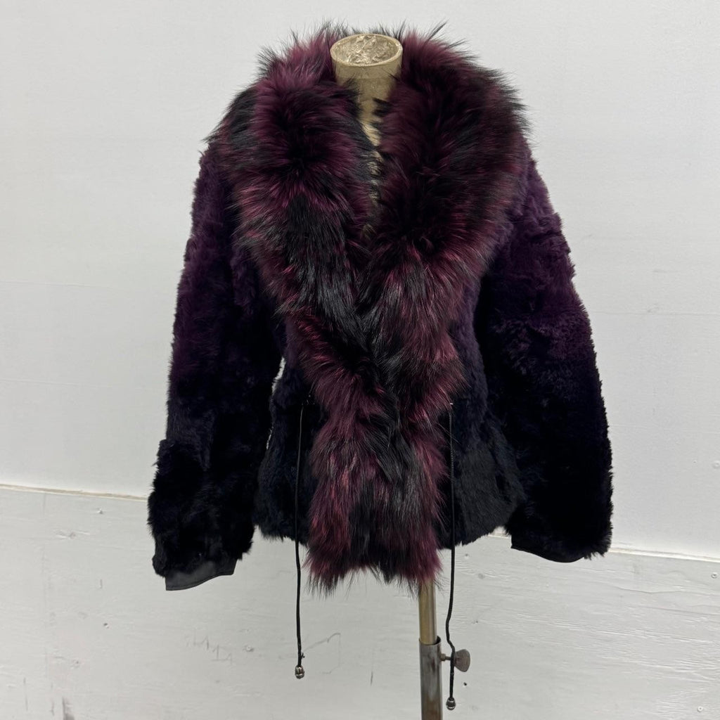 Vintage Y2K Purple Rabbit and Raccoon Fur Jacket