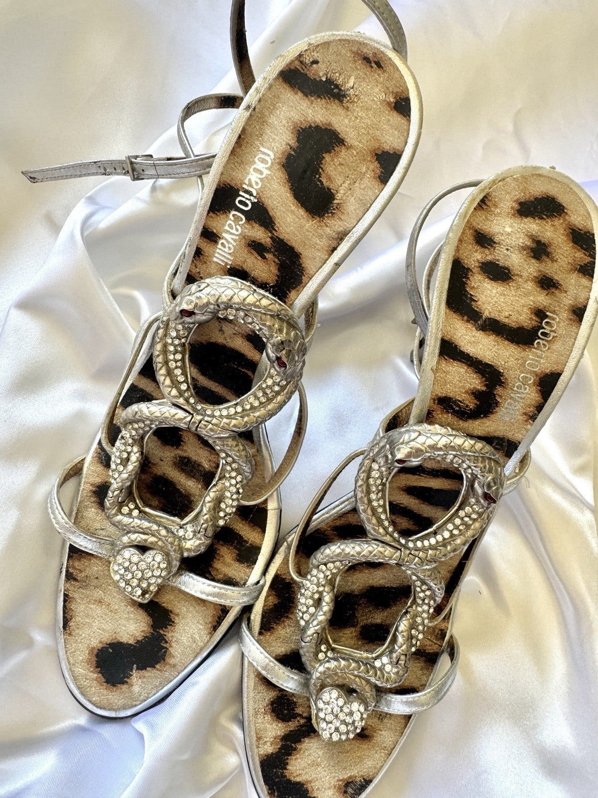 Vintage 2000’s Roberto Cavalli Snake Silver Heels