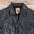 AMI Leather Shirt Womens Medium Black Long Sleeve Lined Button Up