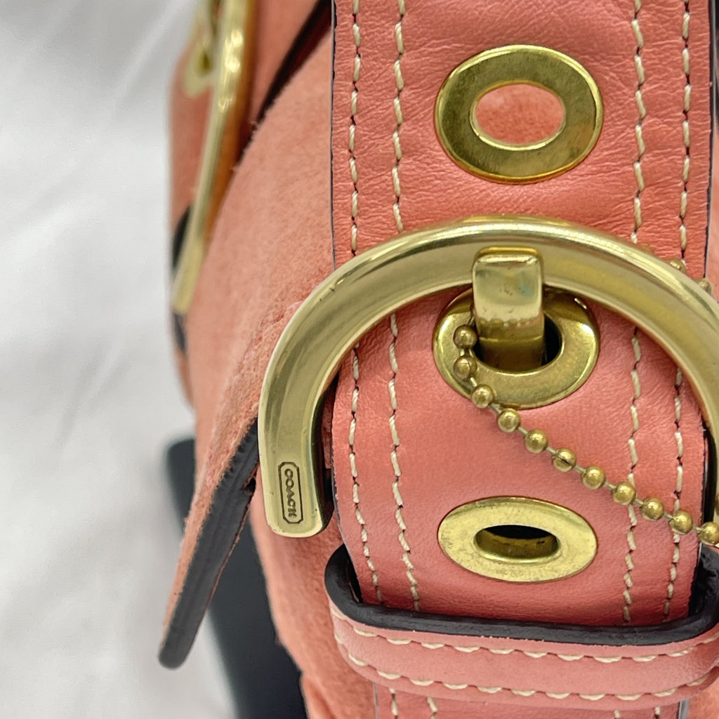 Vintage Coach Y2K Demi Soho Flap Shoulder Bag Suede 8A18 Salmon Pink Pre-Owned
