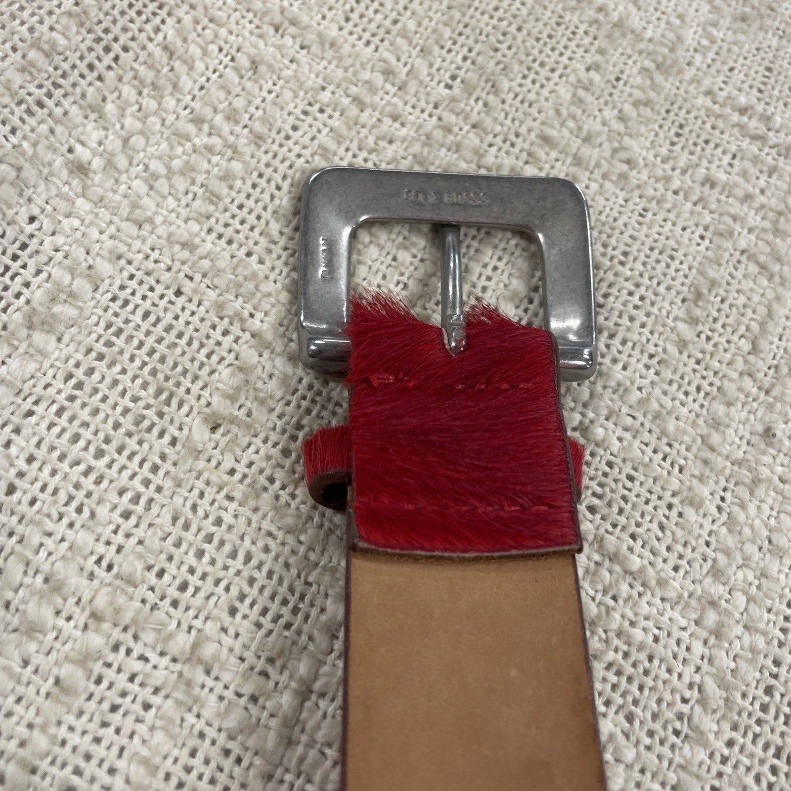 Vintage Gap Genuine Leather Red Pony Hair Textured Belt Size S/M