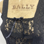 Vintage Japanese Y2K Black Sheer Floral Lace Peplum Tank Top